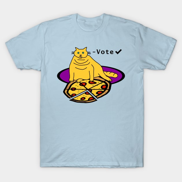 Chonk Cat with Pizza says Vote T-Shirt by ellenhenryart